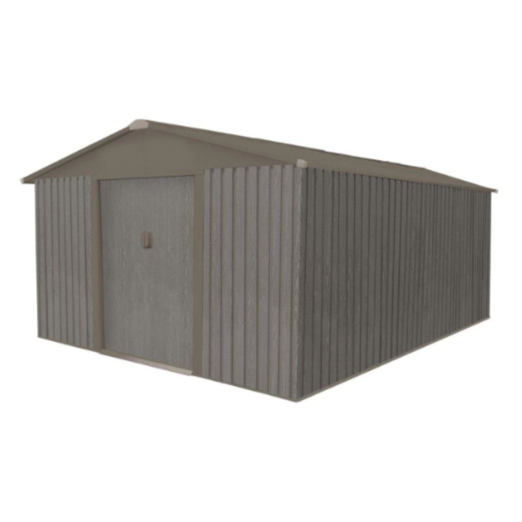 Gartenhaus aus Metall in Holzoptik